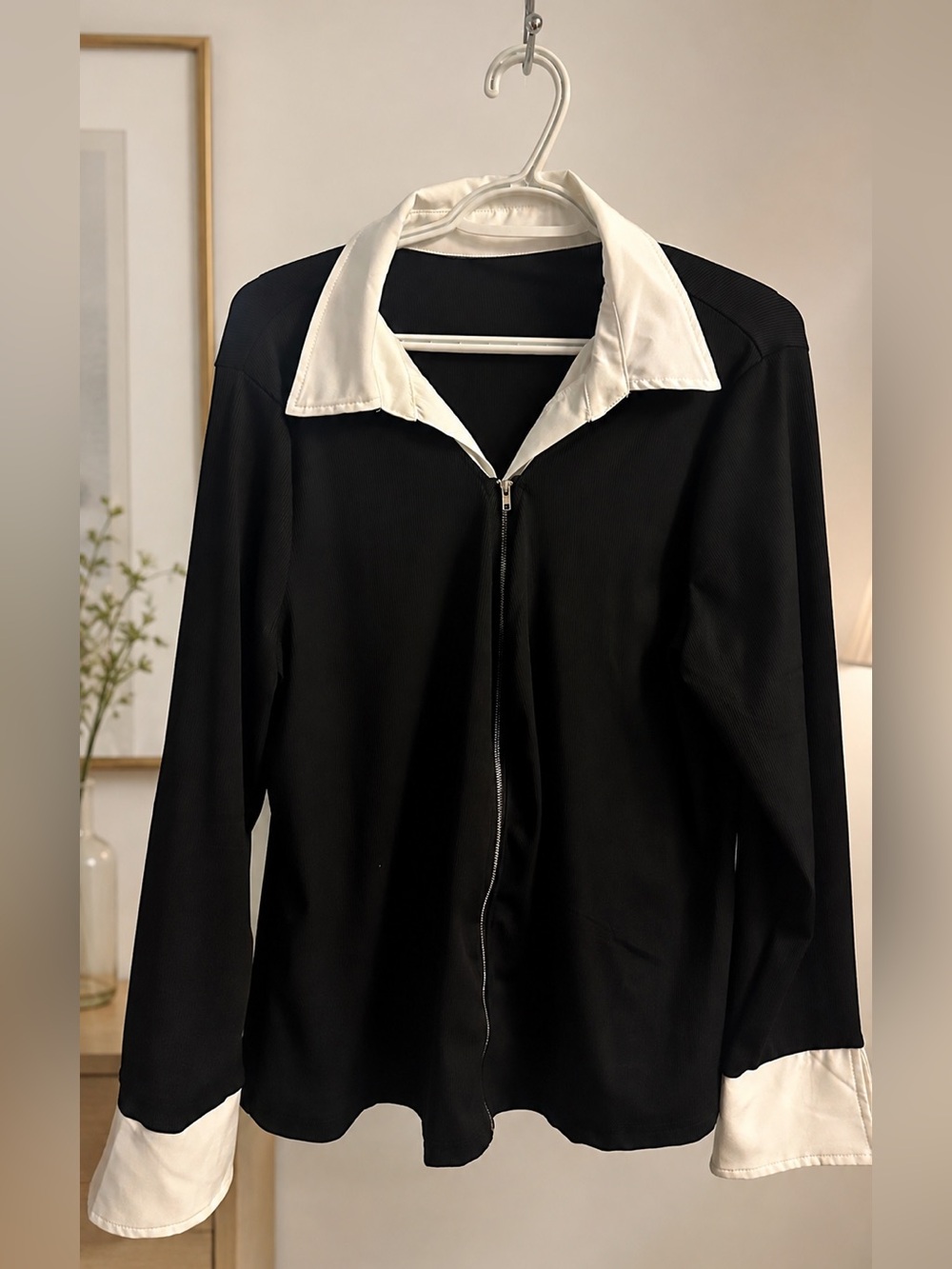 Women Faux Collar Shirt Zip Front